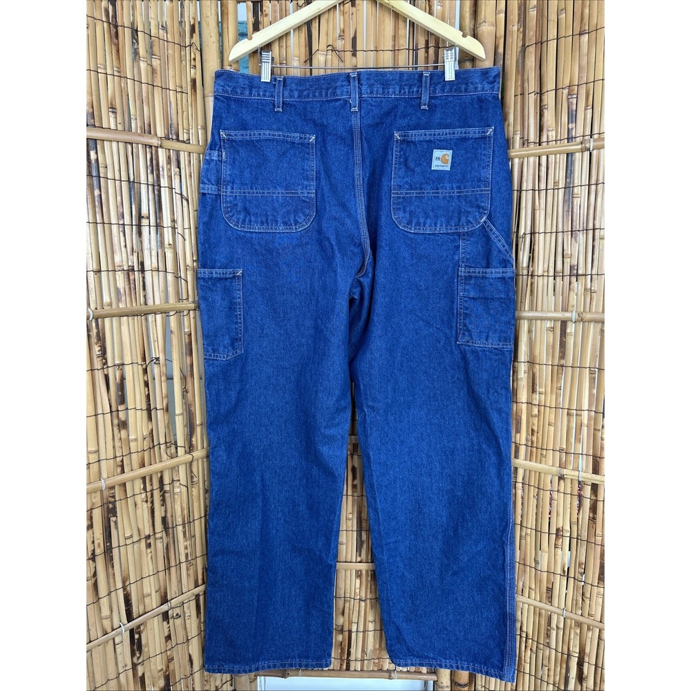 Carhartt Mens Flame Resistant Carpenter Jeans Blue Denim FRB13‎ DNM Size 38x32 - Picture 5 of 9